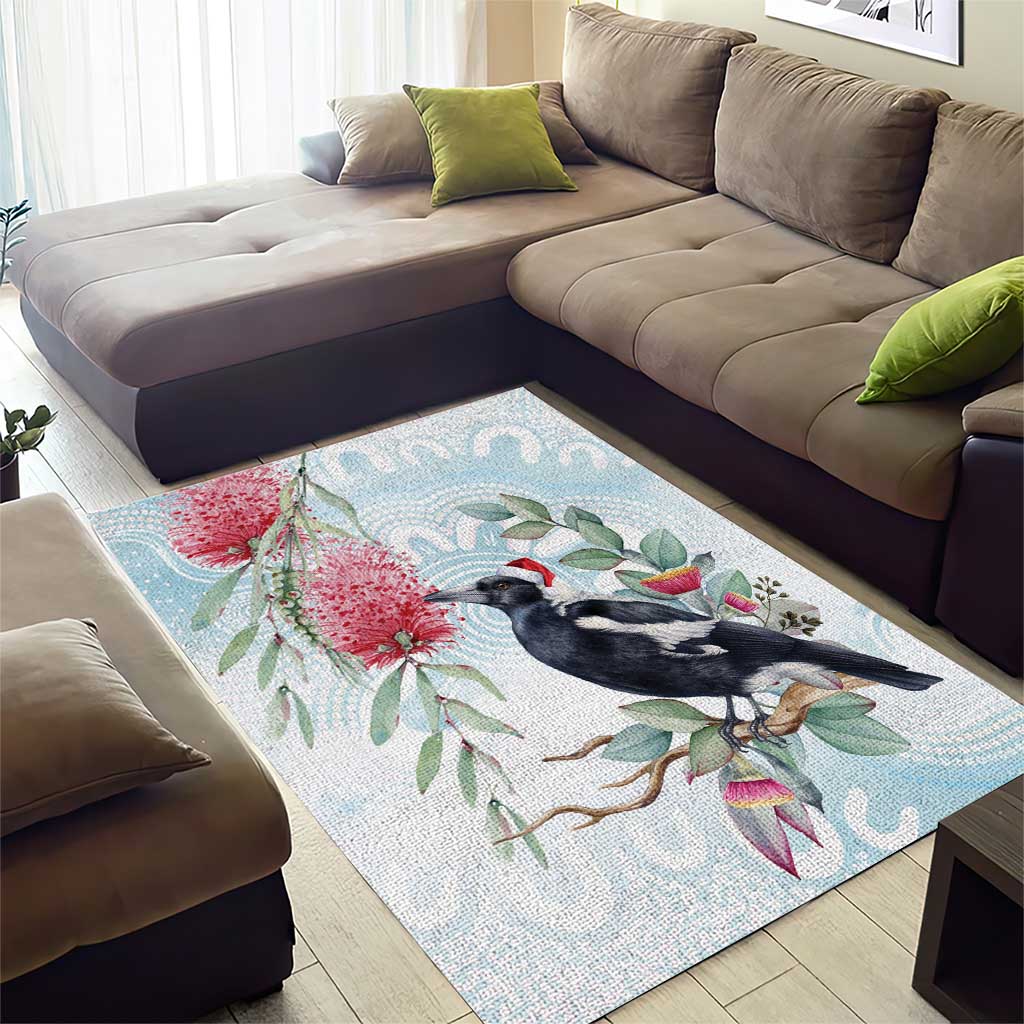 Australia Magpie Christmas Area Rug Eucalyptus Aboriginal Watercolor Stylized - Aussie Hoodie