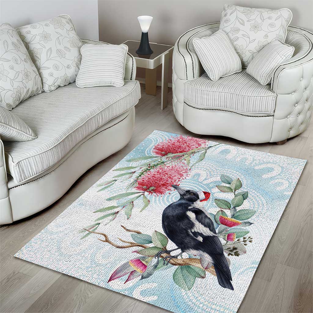 Australia Magpie Christmas Area Rug Eucalyptus Aboriginal Watercolor Stylized - Aussie Hoodie