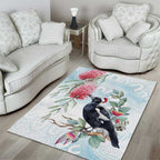 Australia Magpie Christmas Area Rug Eucalyptus Aboriginal Watercolor Stylized - Aussie Hoodie