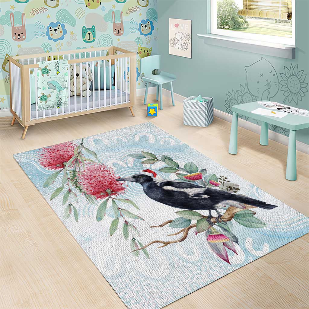 Australia Magpie Christmas Area Rug Eucalyptus Aboriginal Watercolor Stylized - Aussie Hoodie