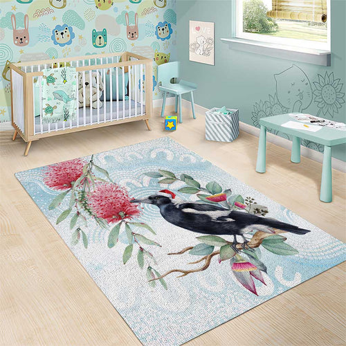 Australia Magpie Christmas Area Rug Eucalyptus Aboriginal Watercolor Stylized - Aussie Hoodie