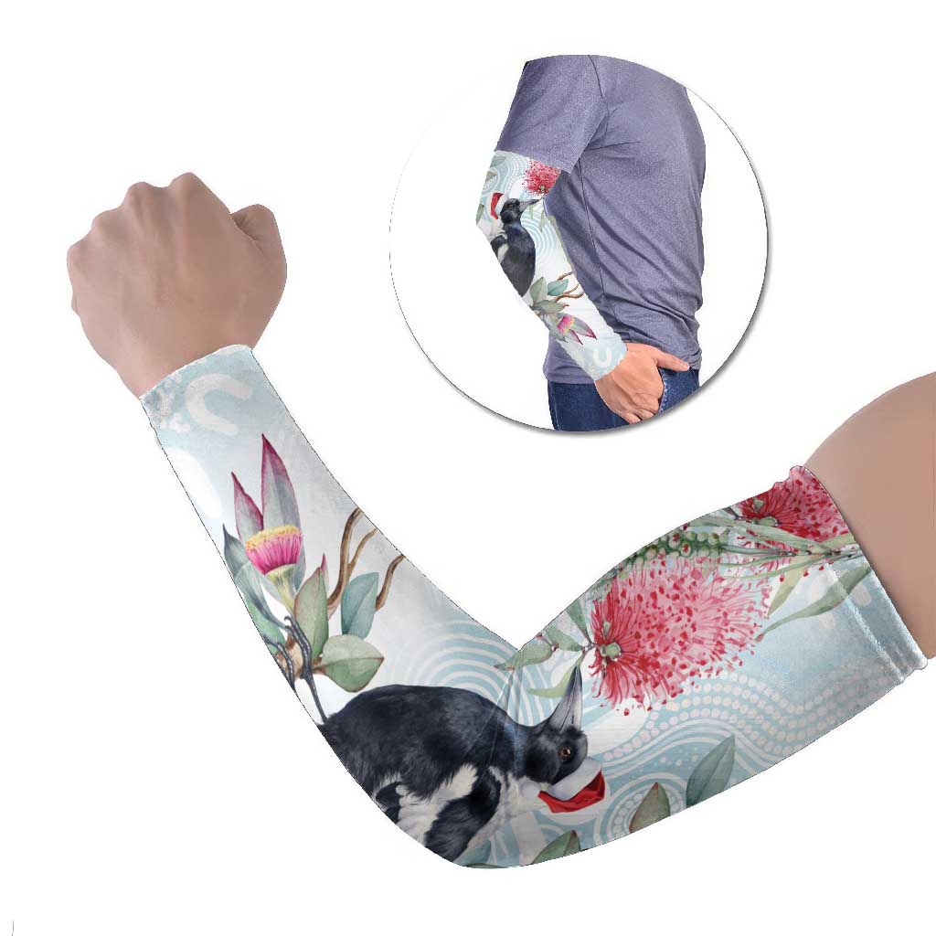 Australia Magpie Christmas Arm Sleeves Eucalyptus Aboriginal Watercolor Stylized - Aussie Hoodie