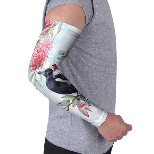 Australia Magpie Christmas Arm Sleeves Eucalyptus Aboriginal Watercolor Stylized - Aussie Hoodie