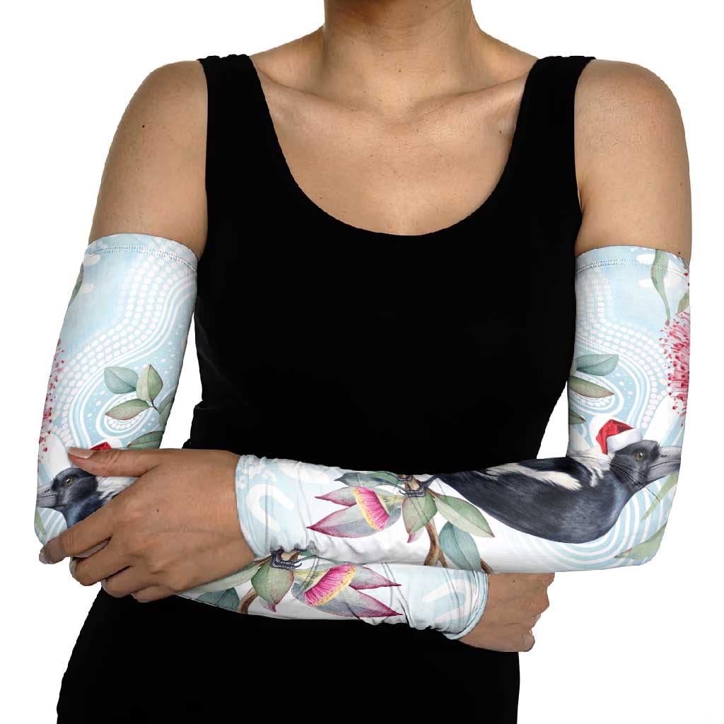 Australia Magpie Christmas Arm Sleeves Eucalyptus Aboriginal Watercolor Stylized - Aussie Hoodie