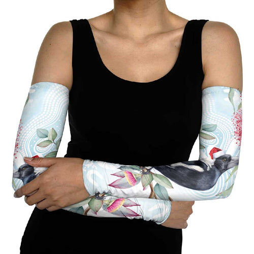 Australia Magpie Christmas Arm Sleeves Eucalyptus Aboriginal Watercolor Stylized - Aussie Hoodie