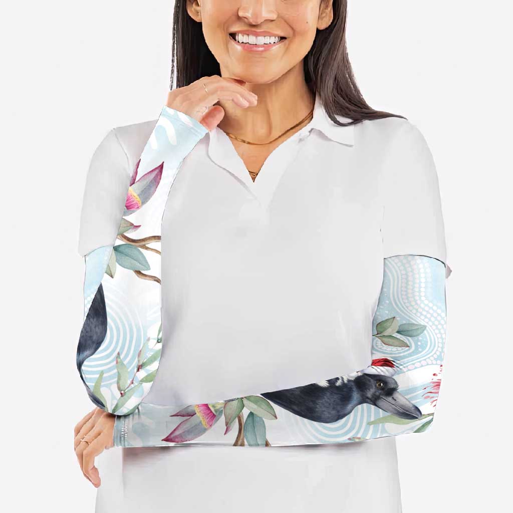 Australia Magpie Christmas Arm Sleeves Eucalyptus Aboriginal Watercolor Stylized - Aussie Hoodie