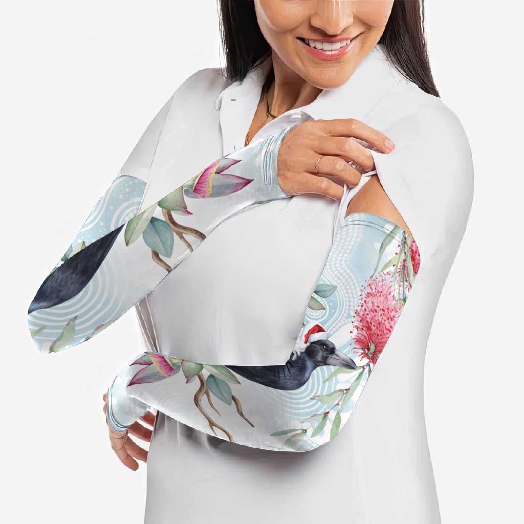 Australia Magpie Christmas Arm Sleeves Eucalyptus Aboriginal Watercolor Stylized - Aussie Hoodie
