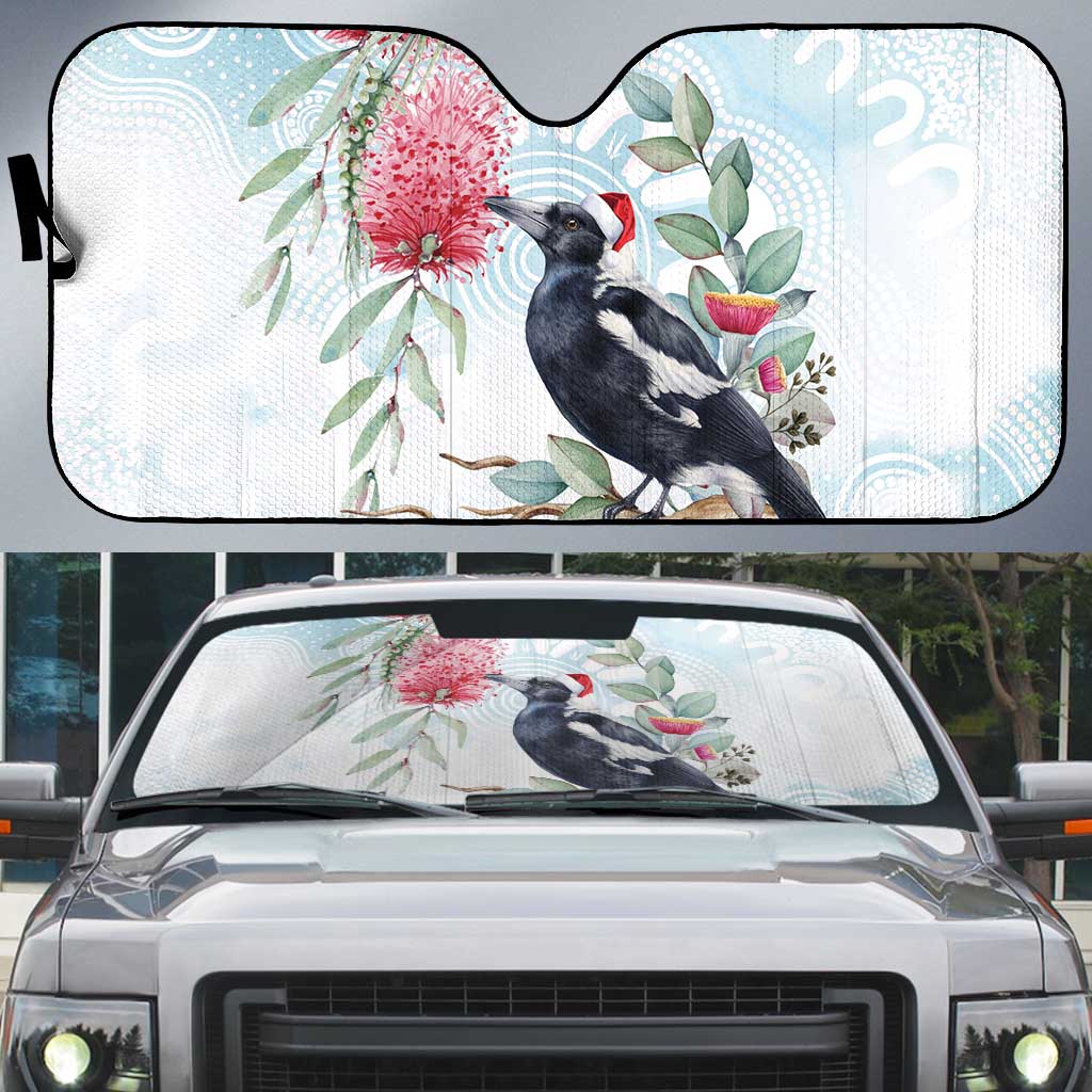 Australia Magpie Christmas Auto Sun Shade Eucalyptus Aboriginal Watercolor Stylized - Aussie Hoodie
