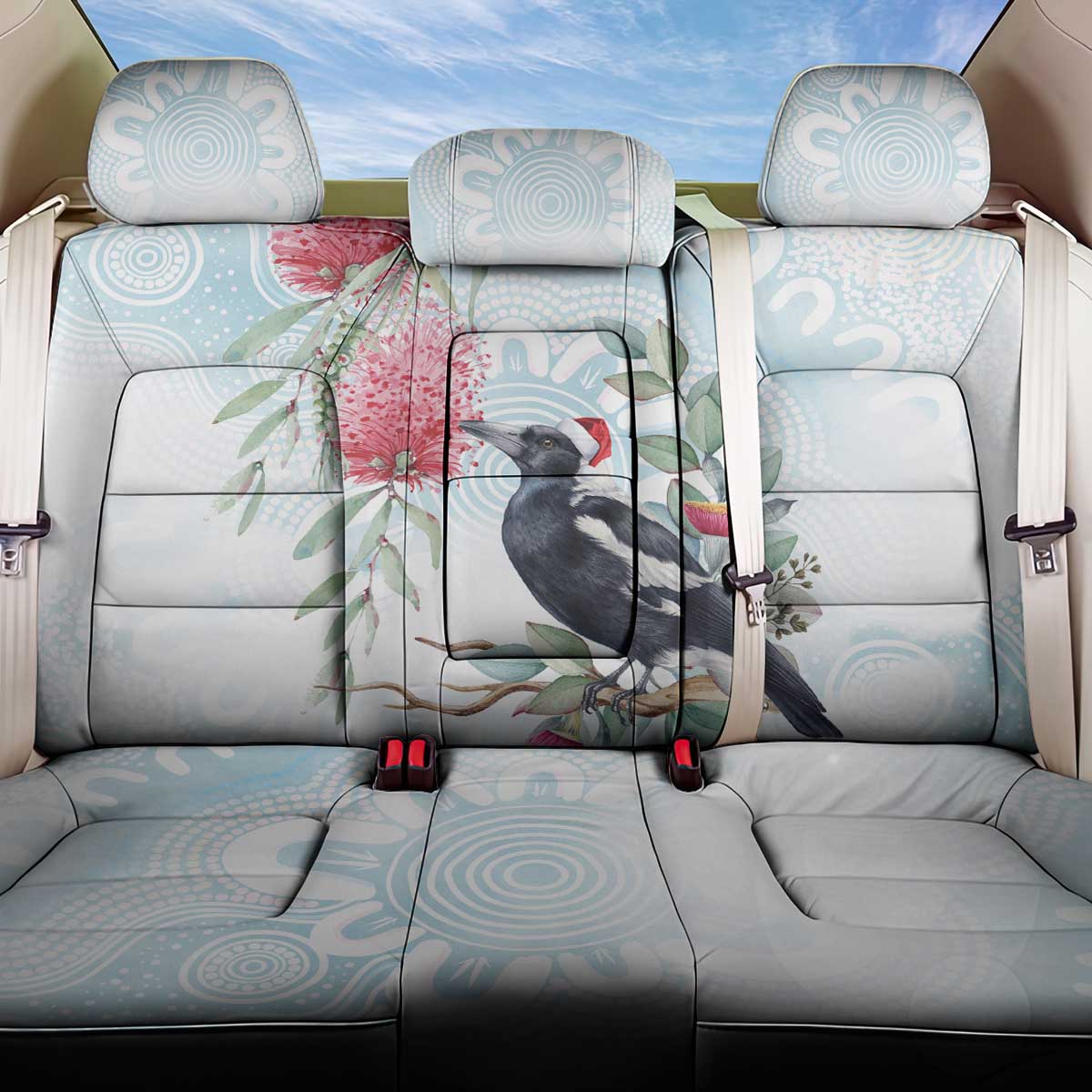 Australia Magpie Christmas Back Car Seat Cover Eucalyptus Aboriginal Watercolor Stylized - Aussie Hoodie