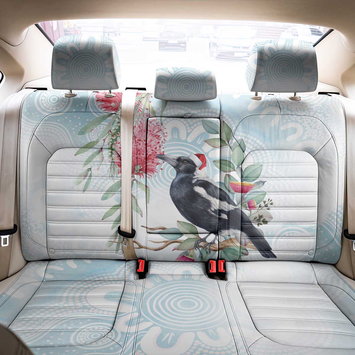 Australia Magpie Christmas Back Car Seat Cover Eucalyptus Aboriginal Watercolor Stylized - Aussie Hoodie