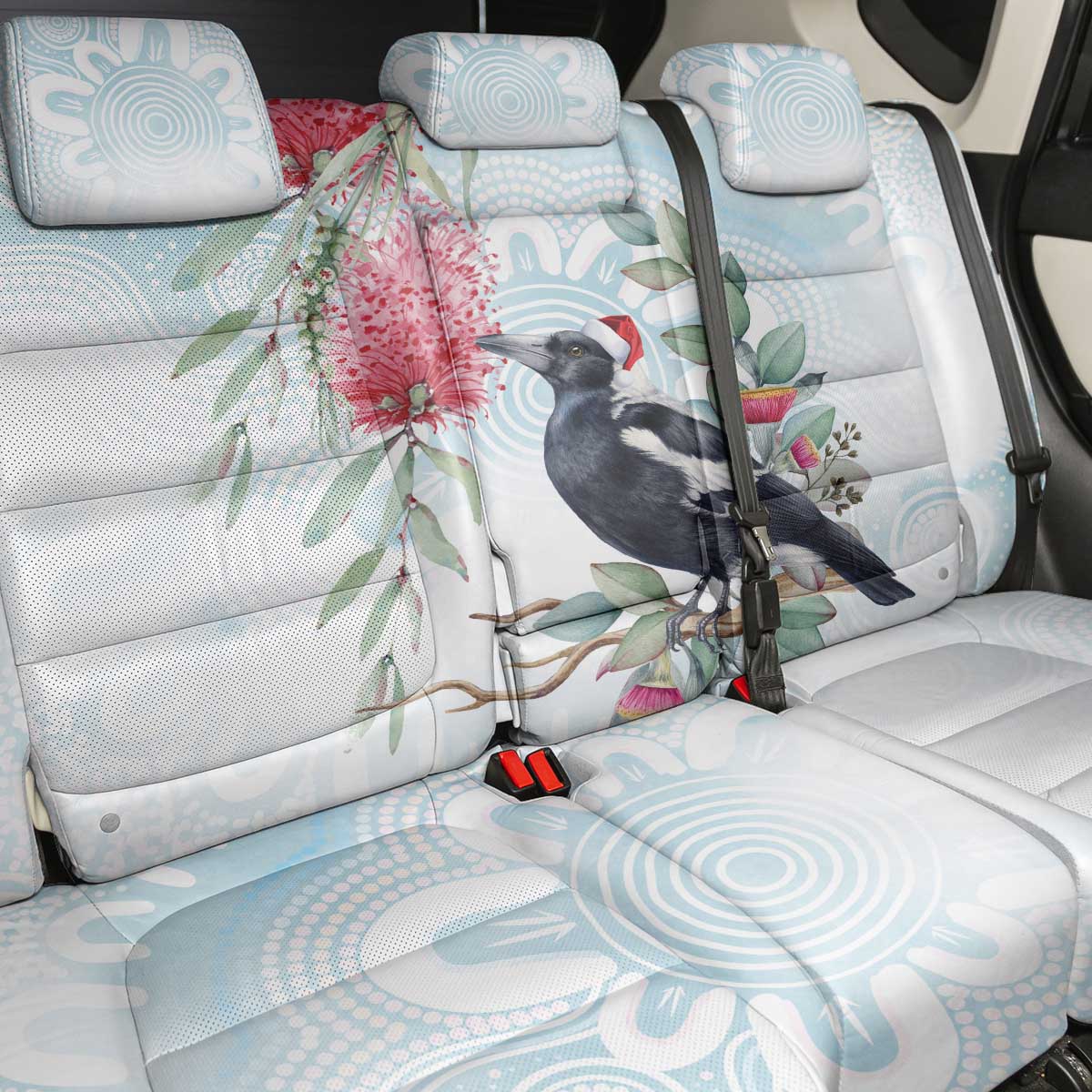 Australia Magpie Christmas Back Car Seat Cover Eucalyptus Aboriginal Watercolor Stylized - Aussie Hoodie
