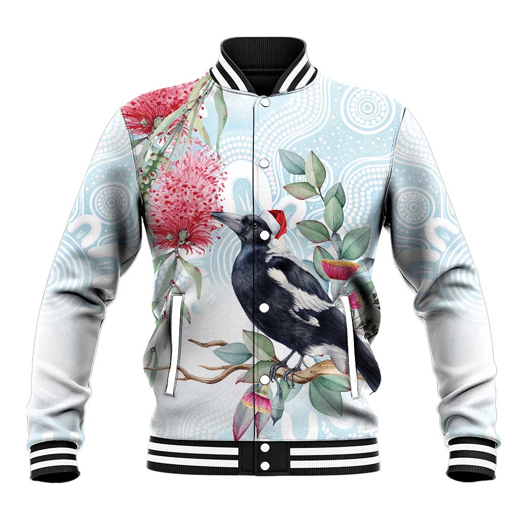 Australia Magpie Christmas Baseball Jacket Eucalyptus Aboriginal Watercolor Stylized - Aussie Hoodie