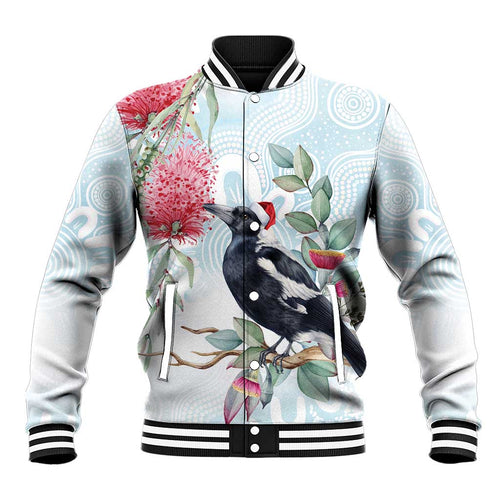 Australia Magpie Christmas Baseball Jacket Eucalyptus Aboriginal Watercolor Stylized - Aussie Hoodie
