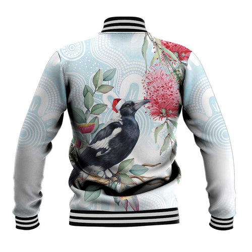 Australia Magpie Christmas Baseball Jacket Eucalyptus Aboriginal Watercolor Stylized - Aussie Hoodie