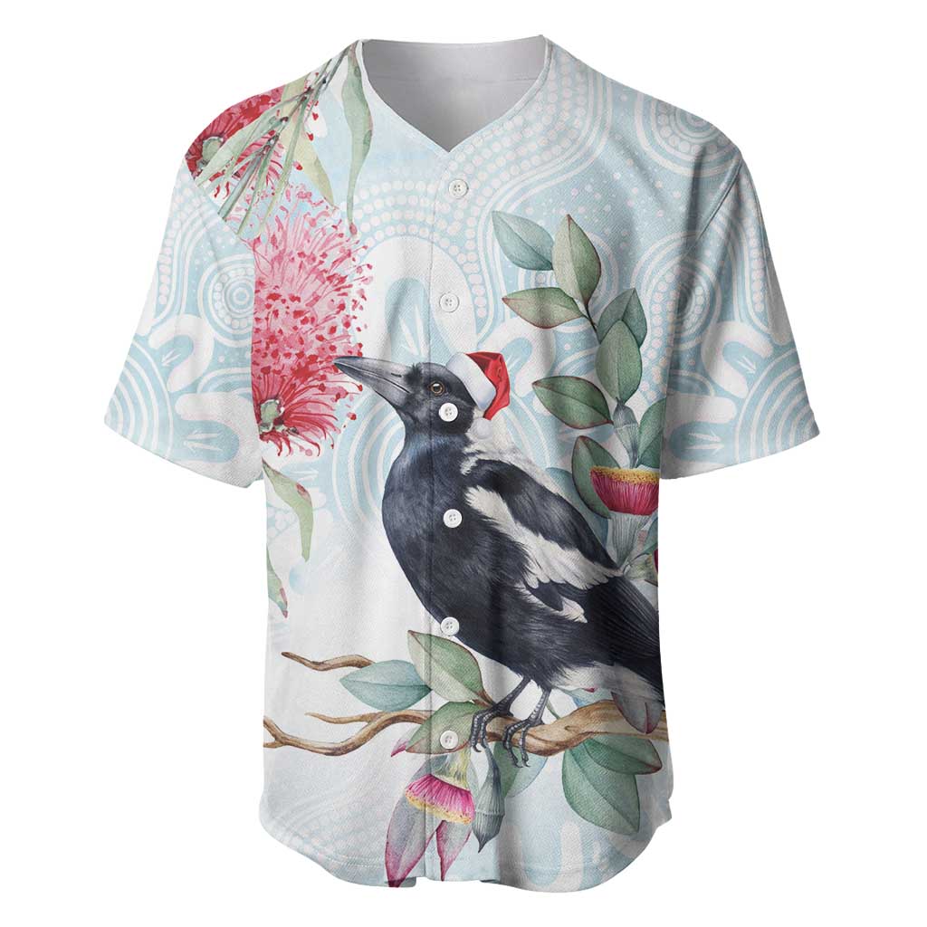 Australia Magpie Christmas Baseball Jersey Eucalyptus Aboriginal Watercolor Stylized - Aussie Hoodie
