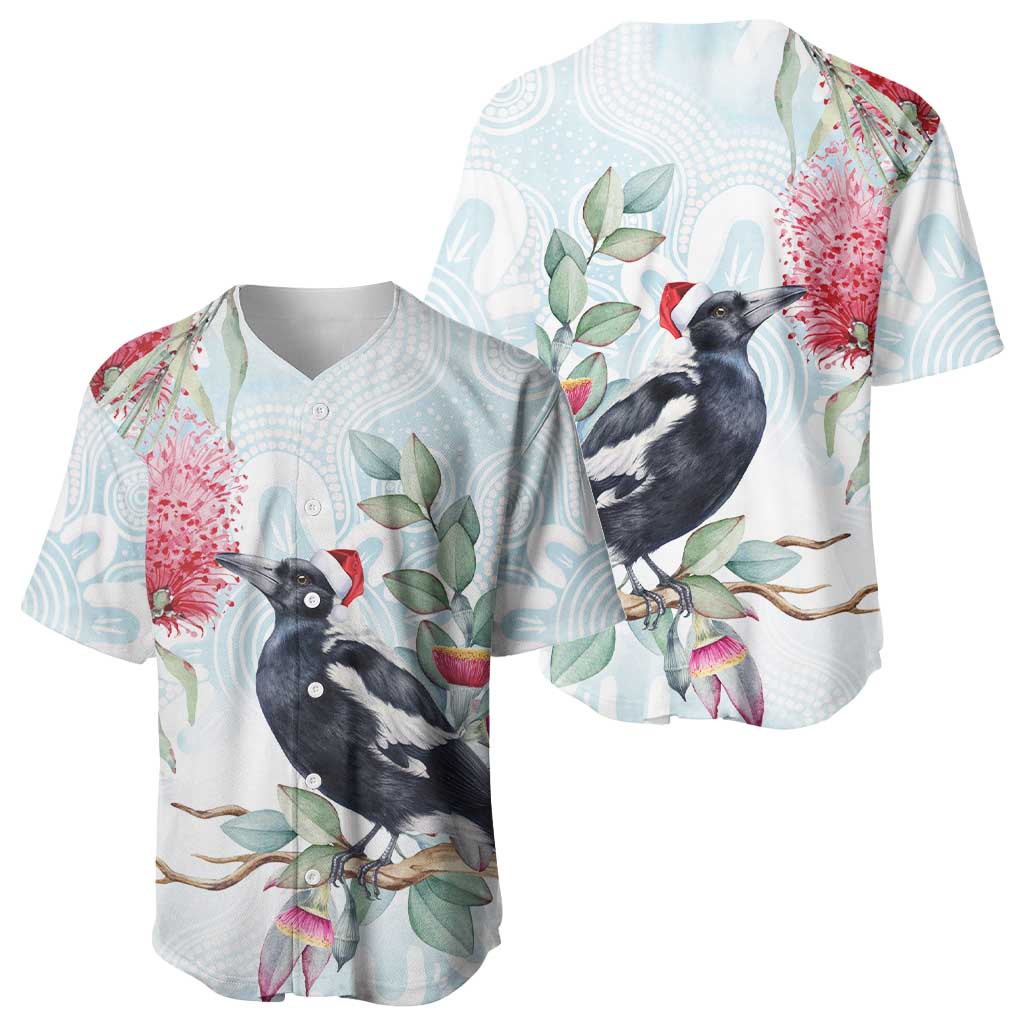 Australia Magpie Christmas Baseball Jersey Eucalyptus Aboriginal Watercolor Stylized - Aussie Hoodie