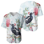 Australia Magpie Christmas Baseball Jersey Eucalyptus Aboriginal Watercolor Stylized - Aussie Hoodie