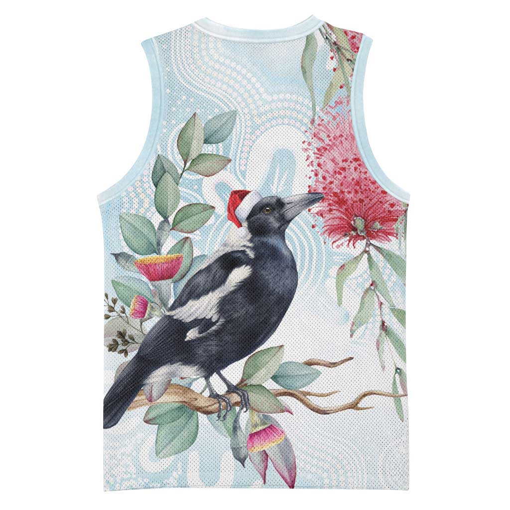 Australia Magpie Christmas Basketball Jersey Eucalyptus Aboriginal Watercolor Stylized - Aussie Hoodie