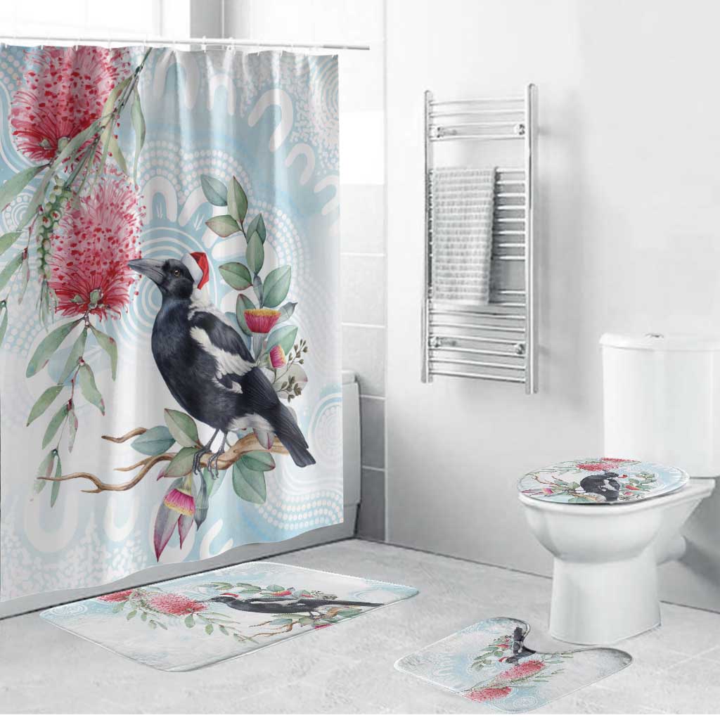 Australia Magpie Christmas Bathroom Set Eucalyptus Aboriginal Watercolor Stylized - Aussie Hoodie