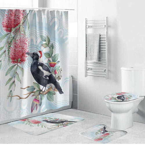 Australia Magpie Christmas Bathroom Set Eucalyptus Aboriginal Watercolor Stylized - Aussie Hoodie