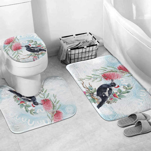 Australia Magpie Christmas Bathroom Set Eucalyptus Aboriginal Watercolor Stylized - Aussie Hoodie