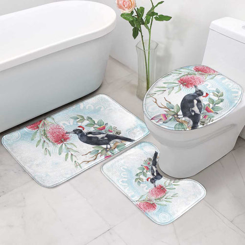 Australia Magpie Christmas Bathroom Set Eucalyptus Aboriginal Watercolor Stylized - Aussie Hoodie
