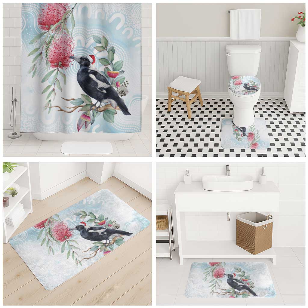 Australia Magpie Christmas Bathroom Set Eucalyptus Aboriginal Watercolor Stylized - Aussie Hoodie