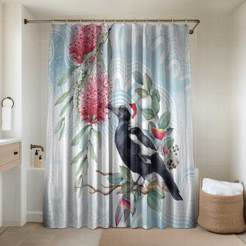 Australia Magpie Christmas Bathroom Set Eucalyptus Aboriginal Watercolor Stylized - Aussie Hoodie