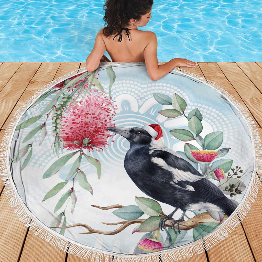Australia Magpie Christmas Beach Blanket Eucalyptus Aboriginal Watercolor Stylized - Aussie Hoodie