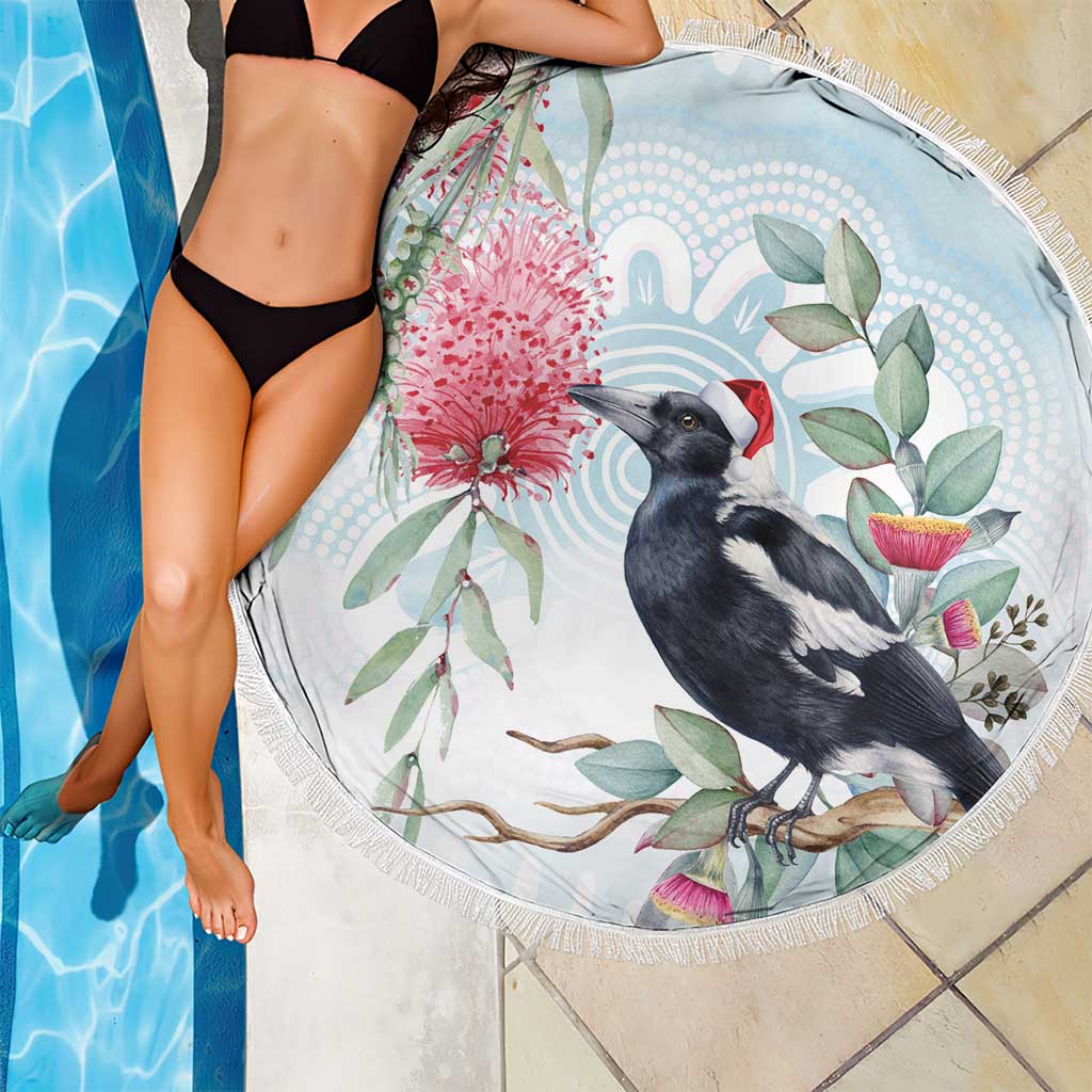 Australia Magpie Christmas Beach Blanket Eucalyptus Aboriginal Watercolor Stylized - Aussie Hoodie