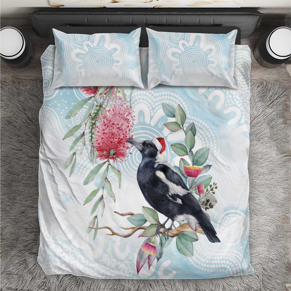 Australia Magpie Christmas Bedding Set Eucalyptus Aboriginal Watercolor Stylized - Aussie Hoodie