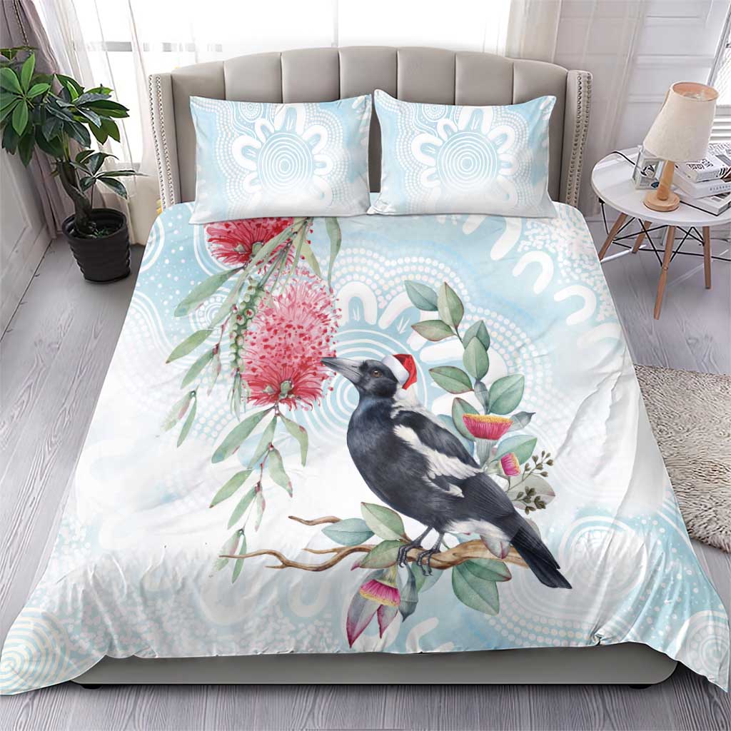 Australia Magpie Christmas Bedding Set Eucalyptus Aboriginal Watercolor Stylized - Aussie Hoodie