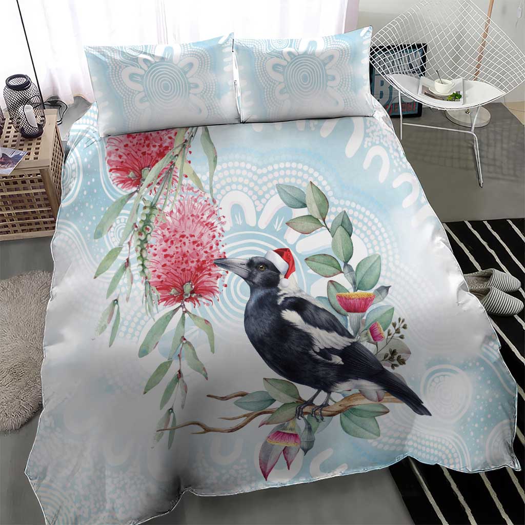 Australia Magpie Christmas Bedding Set Eucalyptus Aboriginal Watercolor Stylized - Aussie Hoodie