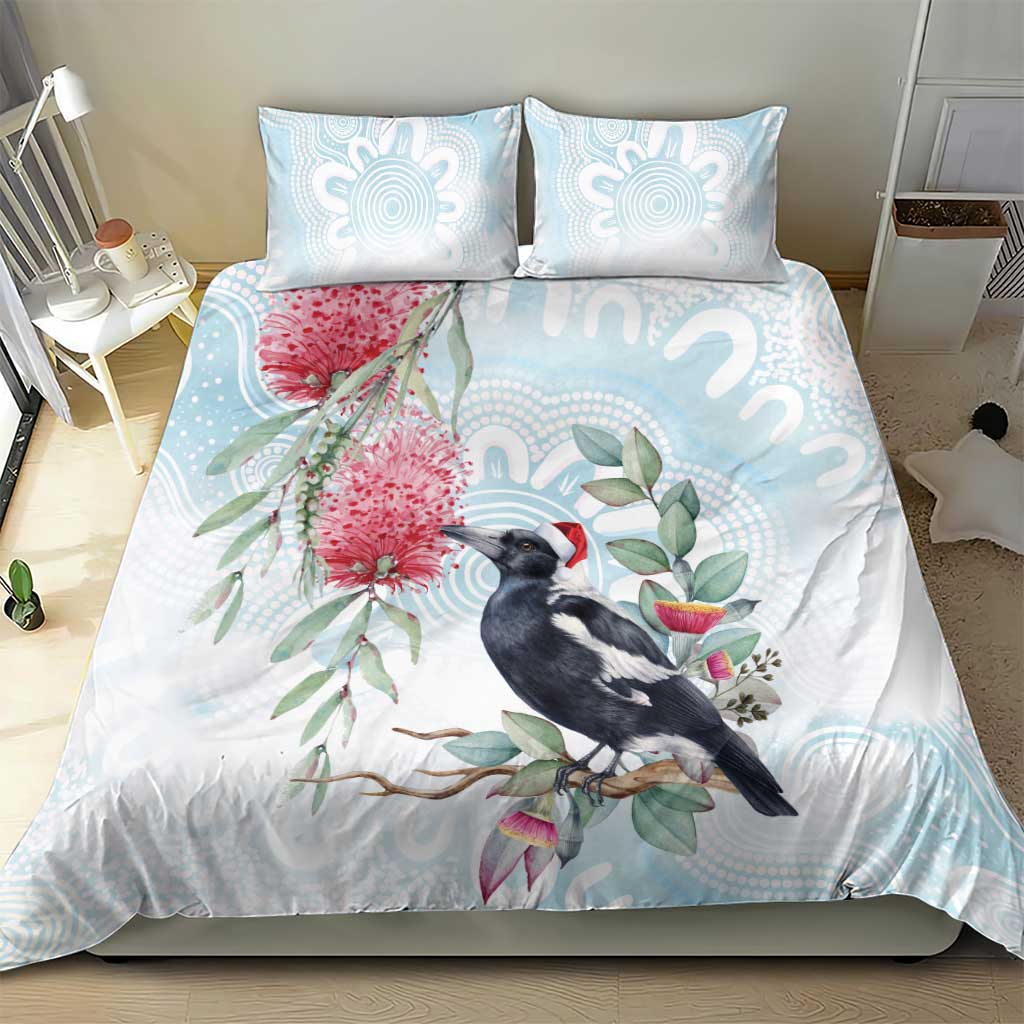 Australia Magpie Christmas Bedding Set Eucalyptus Aboriginal Watercolor Stylized - Aussie Hoodie