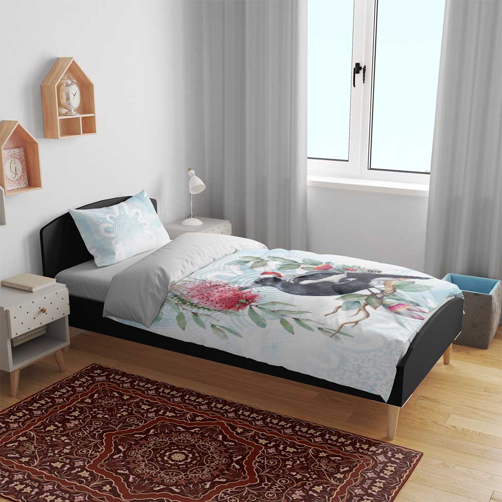 Australia Magpie Christmas Bedding Set Eucalyptus Aboriginal Watercolor Stylized - Aussie Hoodie