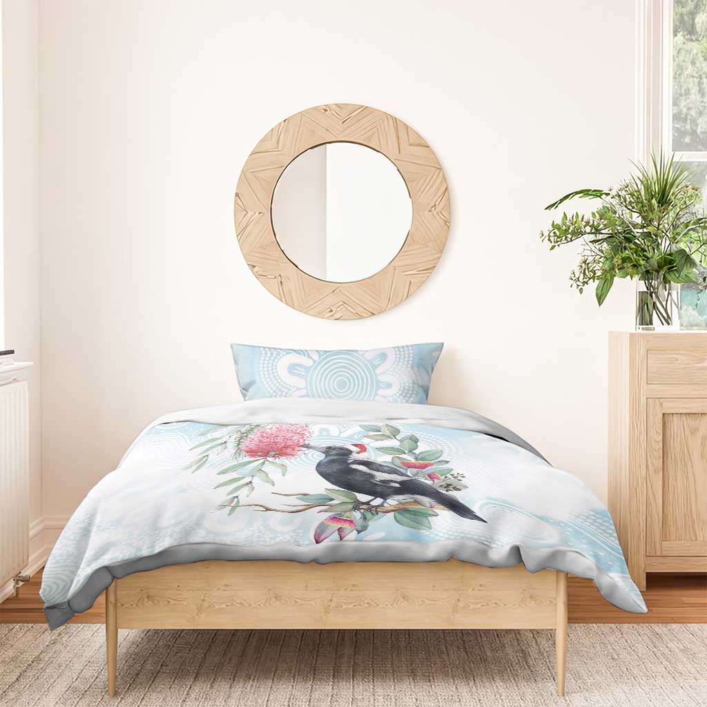 Australia Magpie Christmas Bedding Set Eucalyptus Aboriginal Watercolor Stylized - Aussie Hoodie