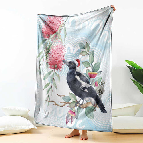 Australia Magpie Christmas Blanket Eucalyptus Aboriginal Watercolor Stylized - Aussie Hoodie