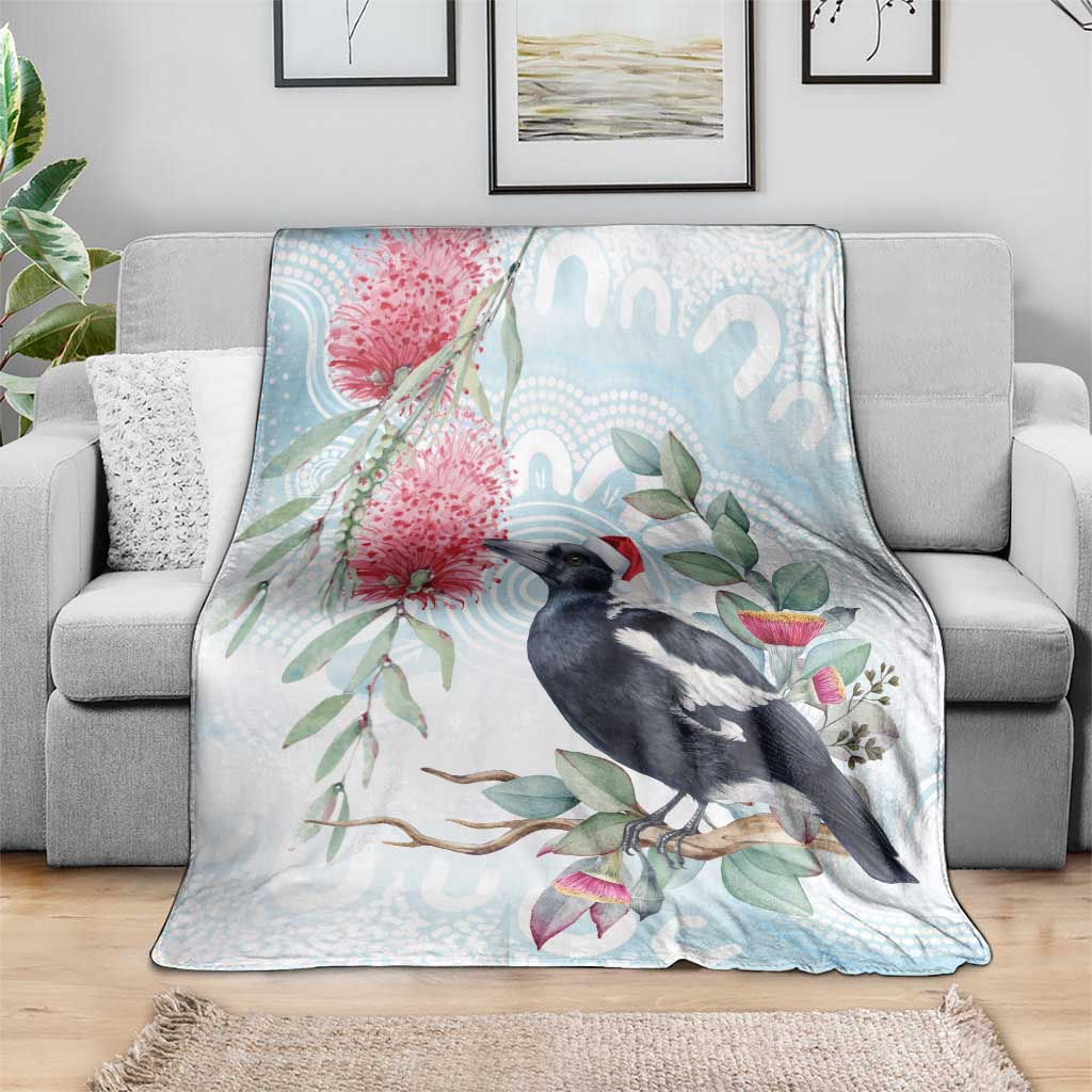 Australia Magpie Christmas Blanket Eucalyptus Aboriginal Watercolor Stylized - Aussie Hoodie