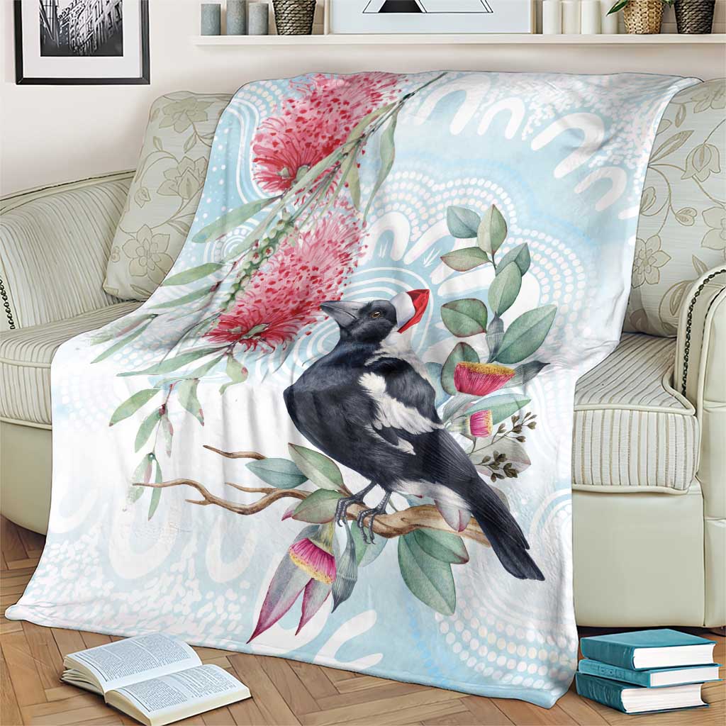Australia Magpie Christmas Blanket Eucalyptus Aboriginal Watercolor Stylized - Aussie Hoodie