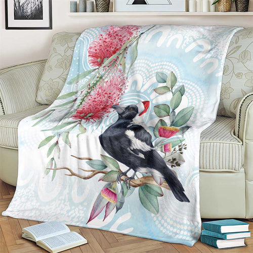 Australia Magpie Christmas Blanket Eucalyptus Aboriginal Watercolor Stylized - Aussie Hoodie