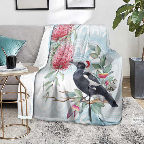 Australia Magpie Christmas Blanket Eucalyptus Aboriginal Watercolor Stylized - Aussie Hoodie