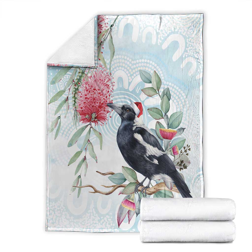 Australia Magpie Christmas Blanket Eucalyptus Aboriginal Watercolor Stylized - Aussie Hoodie