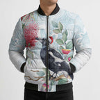 Australia Magpie Christmas Bomber Puffer Jacket Eucalyptus Aboriginal Watercolor Stylized - Aussie Hoodie