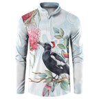 Australia Magpie Christmas Button Sweatshirt Eucalyptus Aboriginal Watercolor Stylized - Aussie Hoodie