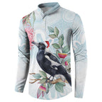 Australia Magpie Christmas Button Sweatshirt Eucalyptus Aboriginal Watercolor Stylized - Aussie Hoodie