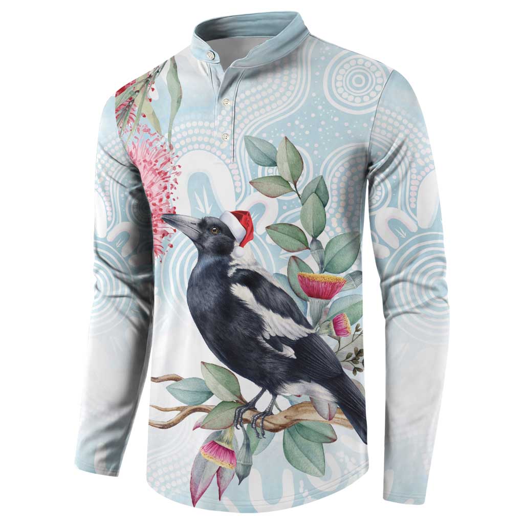 Australia Magpie Christmas Button Sweatshirt Eucalyptus Aboriginal Watercolor Stylized - Aussie Hoodie