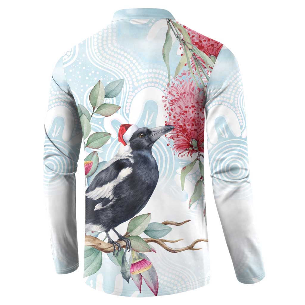 Australia Magpie Christmas Button Sweatshirt Eucalyptus Aboriginal Watercolor Stylized - Aussie Hoodie