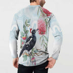Australia Magpie Christmas Button Sweatshirt Eucalyptus Aboriginal Watercolor Stylized - Aussie Hoodie