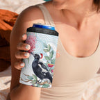Australia Magpie Christmas 4 in 1 Can Cooler Tumbler Eucalyptus Aboriginal Watercolor Stylized - Aussie Hoodie