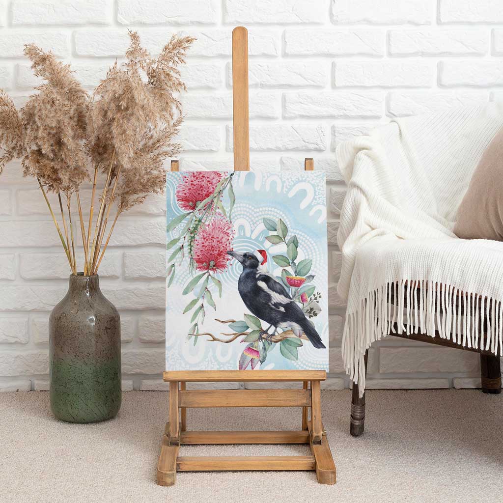 Australia Magpie Christmas Canvas Wall Art Eucalyptus Aboriginal Watercolor Stylized - Aussie Hoodie